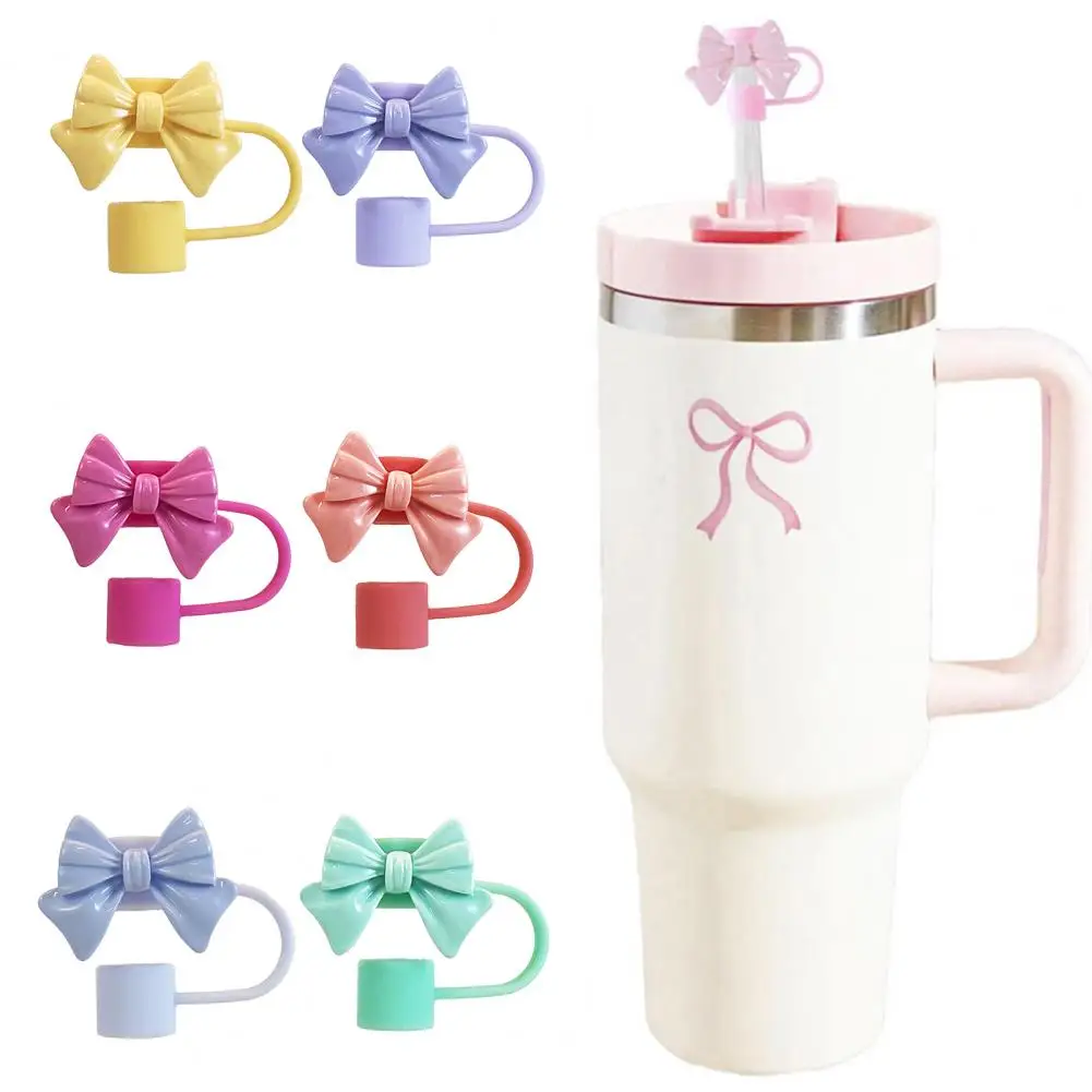 Pink Bow Straw Covers Cap Toppers for Stanley Tumblers Straw Tips Lid Protectors for 10mm Diameter Straws Cup Accessories