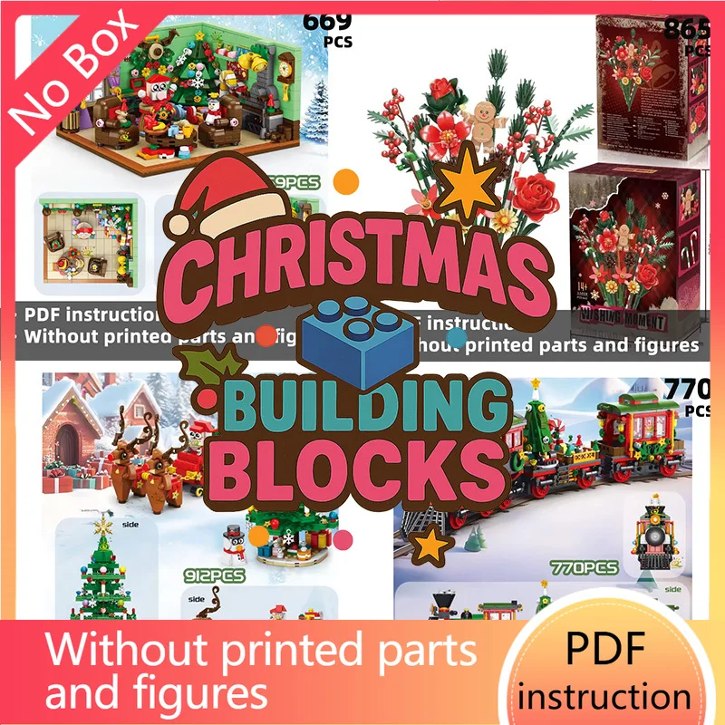 

Creative Models: Train, Gingerbread House, Plane & Holiday Scenes - Christmas Themed Building Blocks Collection