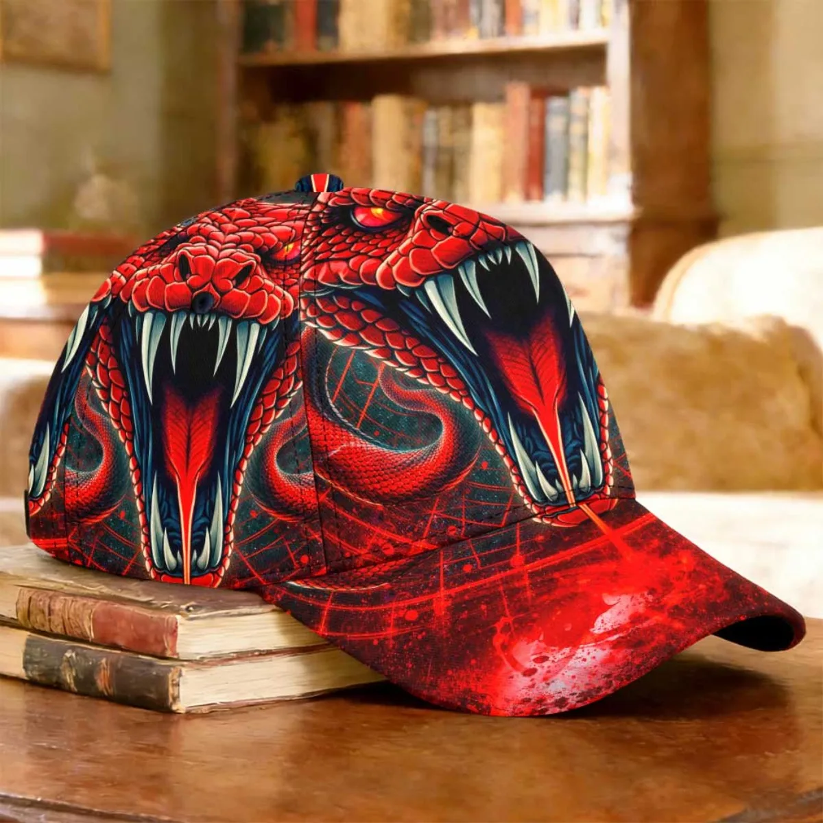 Red Serpent Power Baseball Cap Driver Cap Holiday Gift Mother'S Day Gift Full Print Pattern Urban Fashion Jogging Cab Driver Cap