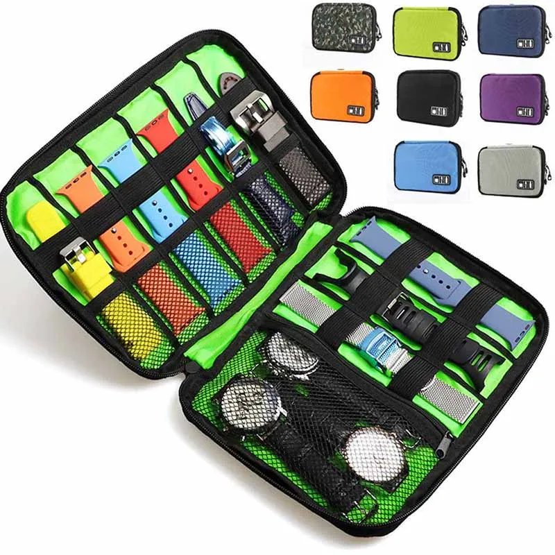 Watchband Box For Apple Watch Strap Storage Boxes Ultra2 9 8 Travel Double Layer Charging Cable Pouch Case Organizer Holder Bag