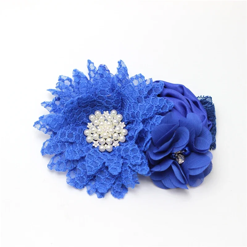 Baby Mädchen Blumen Stirnband Neugeborenen Perlen Blumen mit Spitze breite Stirnbänder Bebes Haarschmuck Phoro Requisiten Kinder Turban