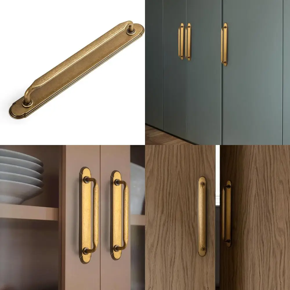 

Antique Brass Zinc Alloy Cabinet Handles with Backplate - 192mm Hole Centers, 7.56 Pull Hardware for Bedroom and Kitchen Cabinet