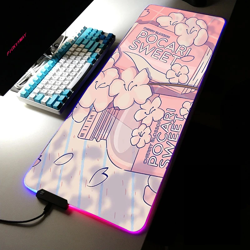 Pink Illustration Gaming Mouse Pad RGB Backlight Mat 900x400 Gamer XXL Computer Mousepad Kawaii Non-Slip Rubber Desk Mat Kawaii