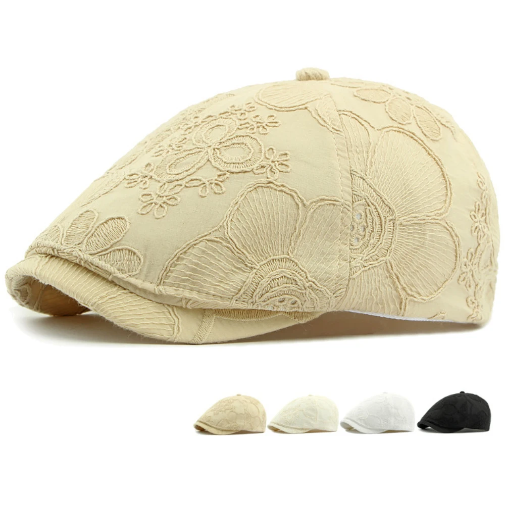 

HT4782 Berets Spring Summer Caps for Men Women Floral 6 Panels Beret Hat Male Female Ivy Flat Cap Adjustable Octagonal Beret Cap