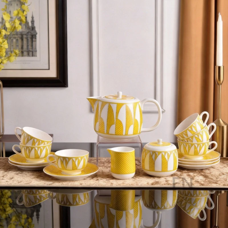Cross Border Sunshine Series Bone China Coffee Set One Pot Two Cups Saucer Set Western Tableware