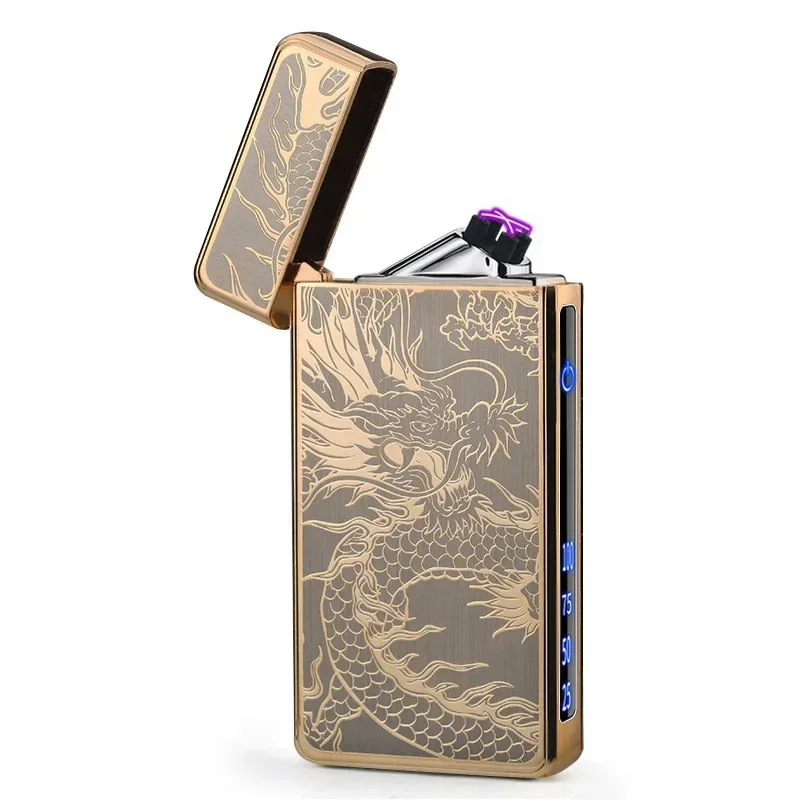 TYPE-C Rechargeable Touch-sensing Double-arc Lighter Power Display Metal Gold-plated High-end Windproof Lighter