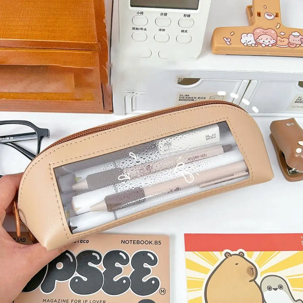 Cute Transparent Pencil Bags Simple Large Capacity Triangle Pencil Case Waterproof Multifunction Stationery Storage Box Office