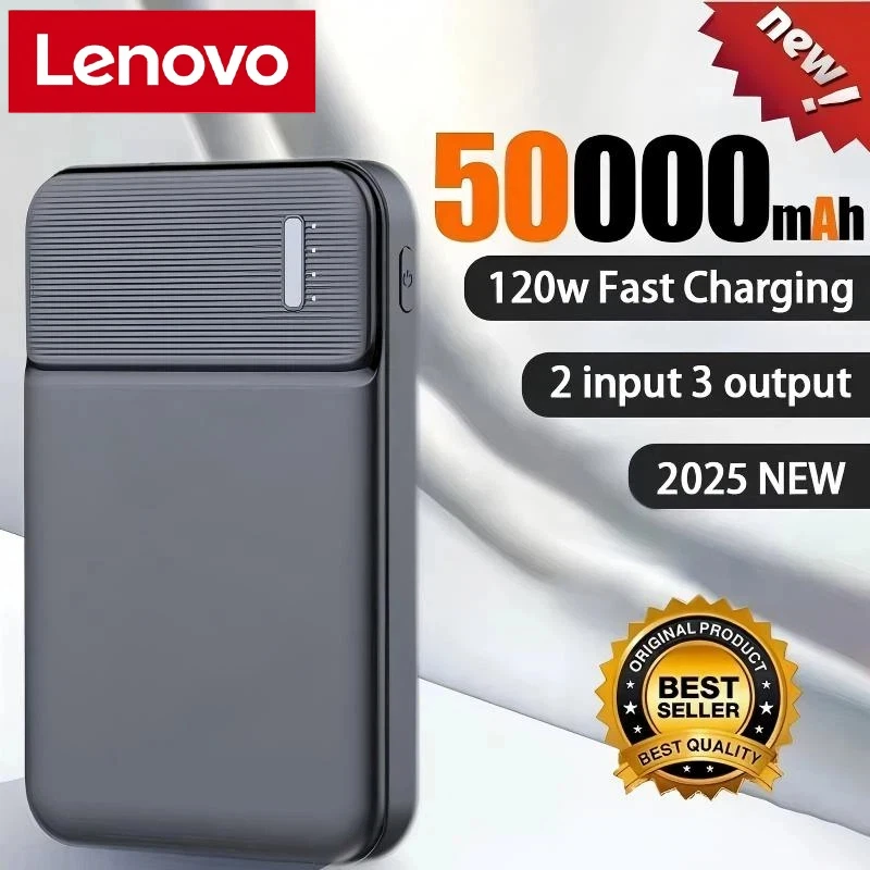 Lenovo 50000mAh Power Bank 120W Fast Charging External Battery Charger Quick Charging Portable Powerbank For iPhone Samsung 2026