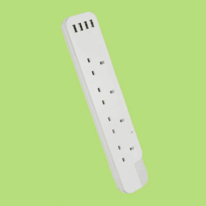 لوحة طاقة مع 4 مقابس و4 منافذ USB مع جهاز حماية من الحمل الزائد بطول كابل 2 متر للمكتب المنزلي (قابس المملكة المتحدة)