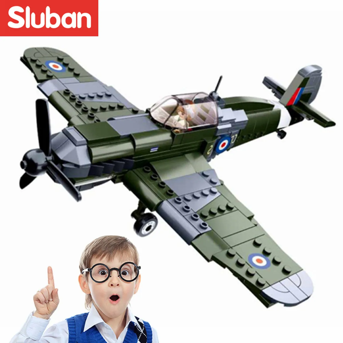 Sluban Building Block Toys WW2 Army Supermarine Spitfire 290PCS Bricks B0712 Military Construction Compatbile With Leading Brand