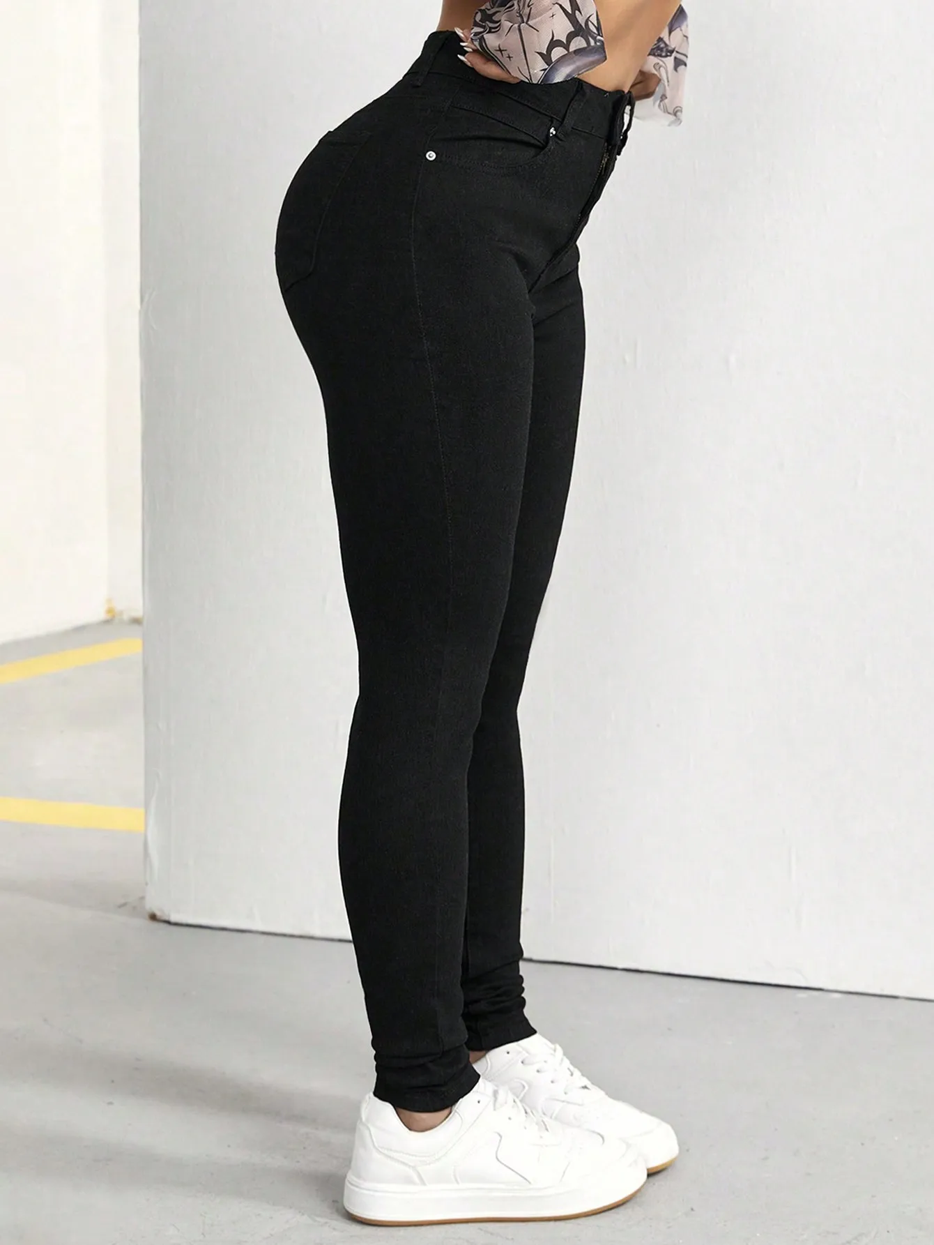 

Джинсы скинни черного цвета с высокой талией для высоких женщин, повседневные модные джинсовые брюки с наклонными карманами