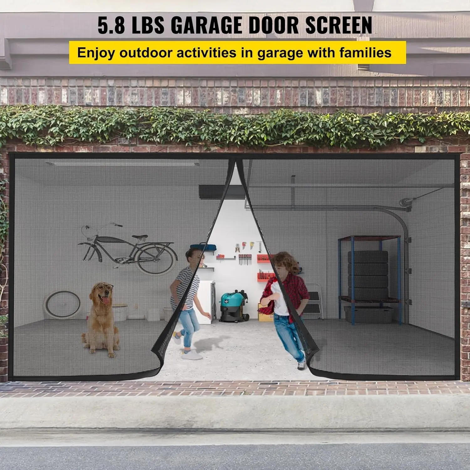 Garage Door Screen, 18 x 7 ft for 2 Cars, 5.8 lbs Heavy-Duty Fiberglass Mesh with Self Sealing Magnet and Weighted Bottom