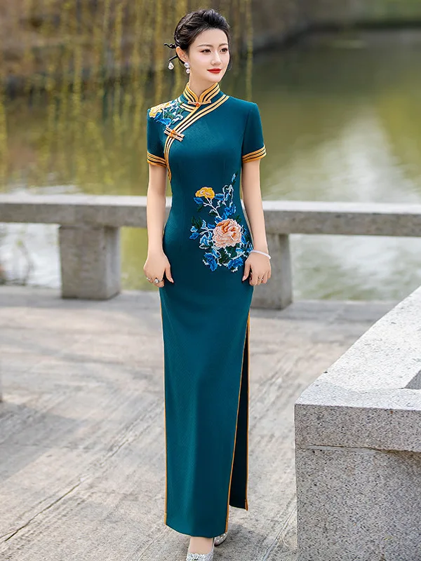 

Ele Long Gown for Stage Performances And Faion ows Reversible Breathable High Slit ort Sve Floral Print