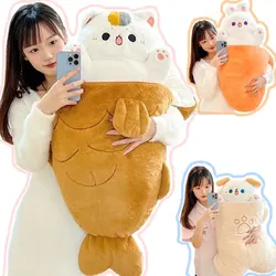 80X45cm Kawaii Taiyaki Cat Plush Toy Bunny Hiding in  Carrot Dog in Bones Stuffed Animals Plushie Throw Pillow For Kids Girl