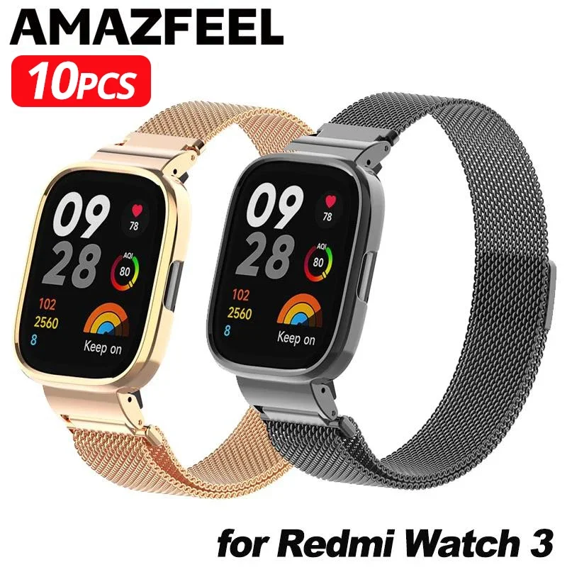 10pcs Magnetic Metal Strap for Xiaomi Redmi Watch 3 /Watch 3 Active Bracelet Stainless Steel Band Case Protector Strap Accessory