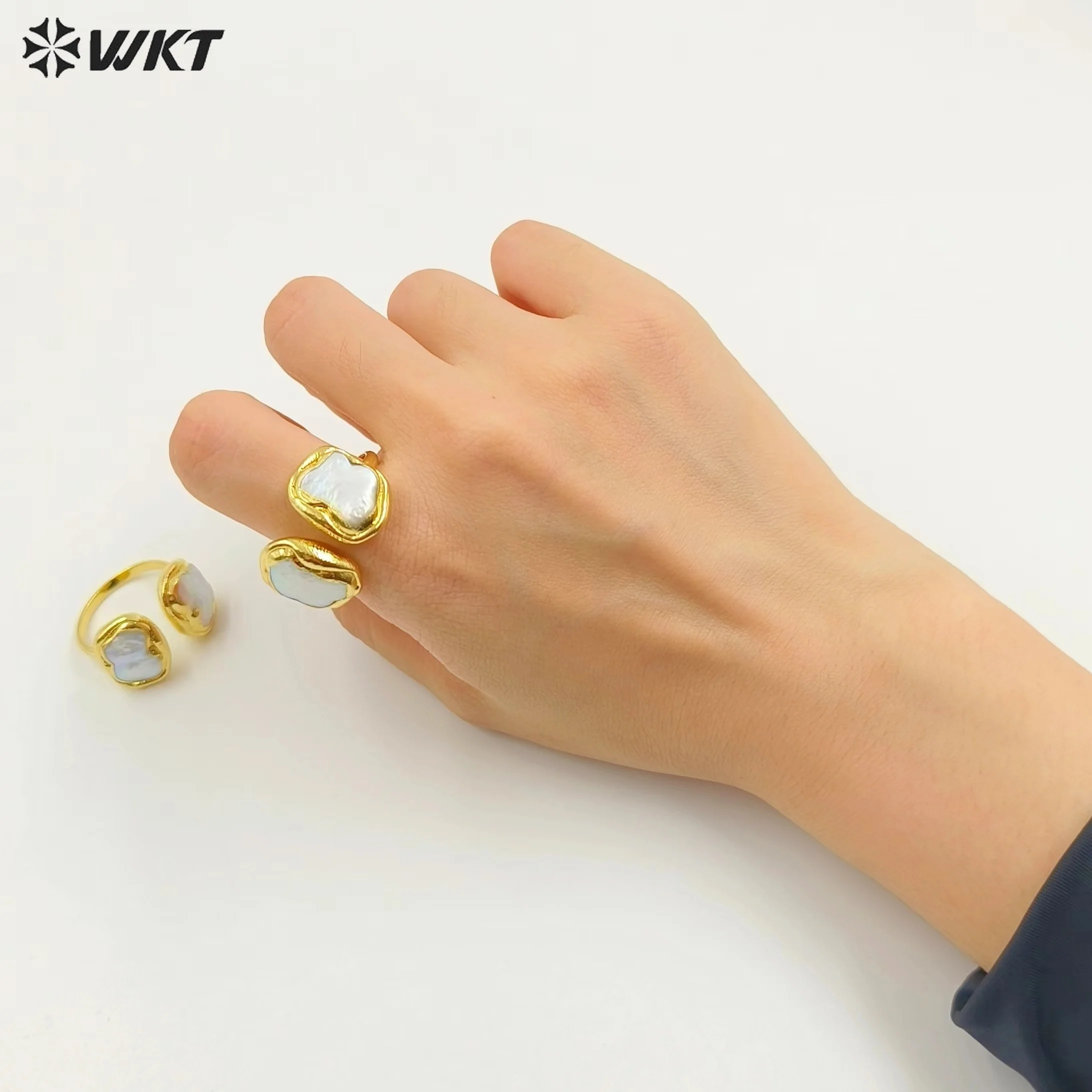 

WT-MPR029 WKT 2025 Retro Style natural pearl Ring Trend front Gold Plated Finger Ring Women's Jewelry Gift attractive