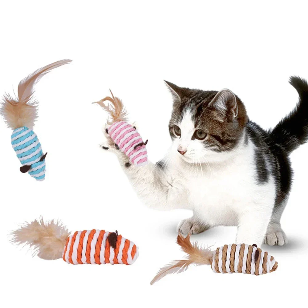 Cat Toys Ball False Mouse Pet Interactive Cat Toy Mini Funny Playing Toys for Cat with Feather Plush Mini Mouse Toy Random Color