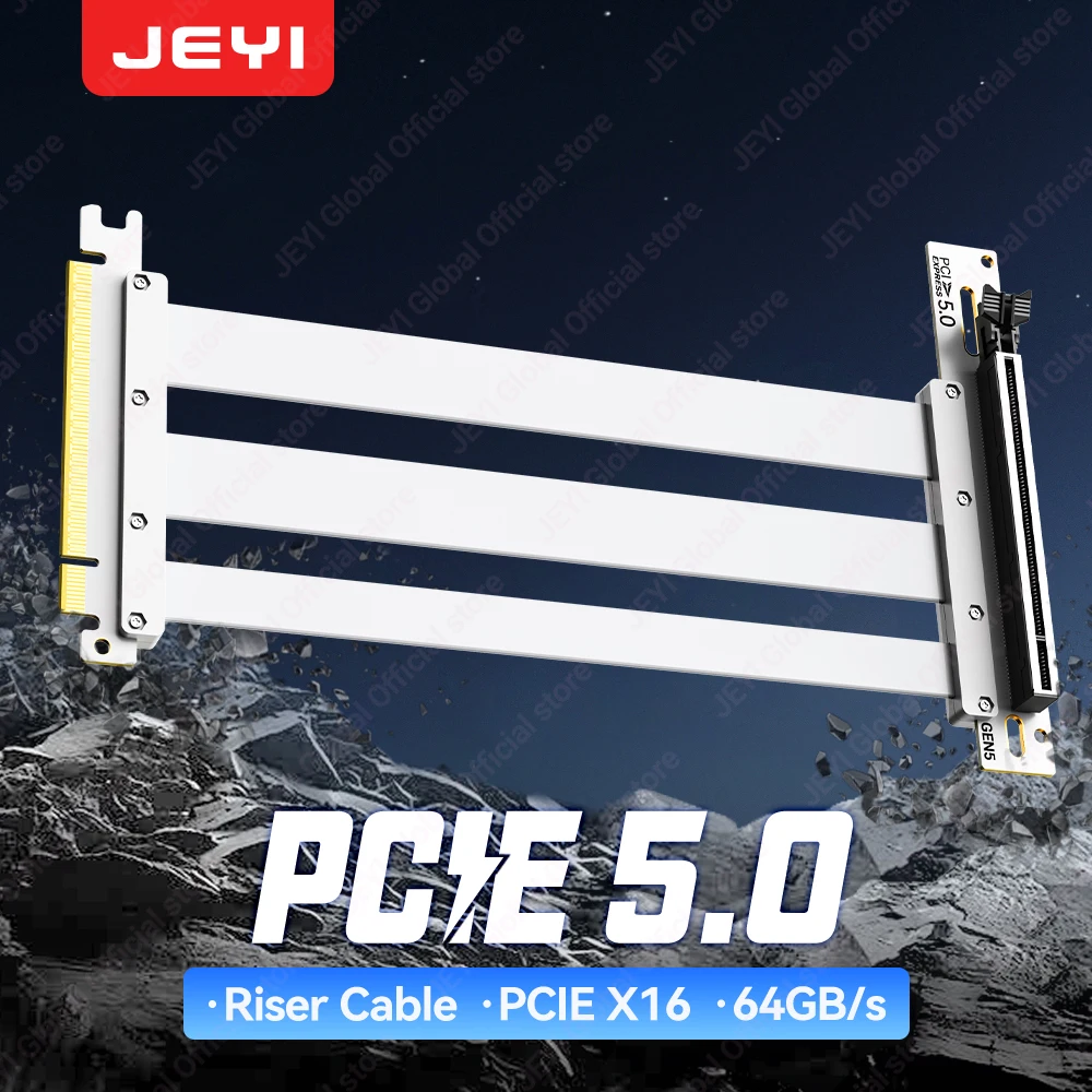 JEYI PCIe 5.0 X16 Riser Cable - 90° GPU Extension for RTX 5090/4090 & RX 7900 XTX, Mining Rig, WRX80/TRX40, 15cm/18cm/20cm/30cm
