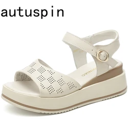 AUTUSPIN 2024 Summer Women Sandals Concise Mature Female Casual Ankle Strap Sandal Working Wedge Platform Genuine Leather Shoes