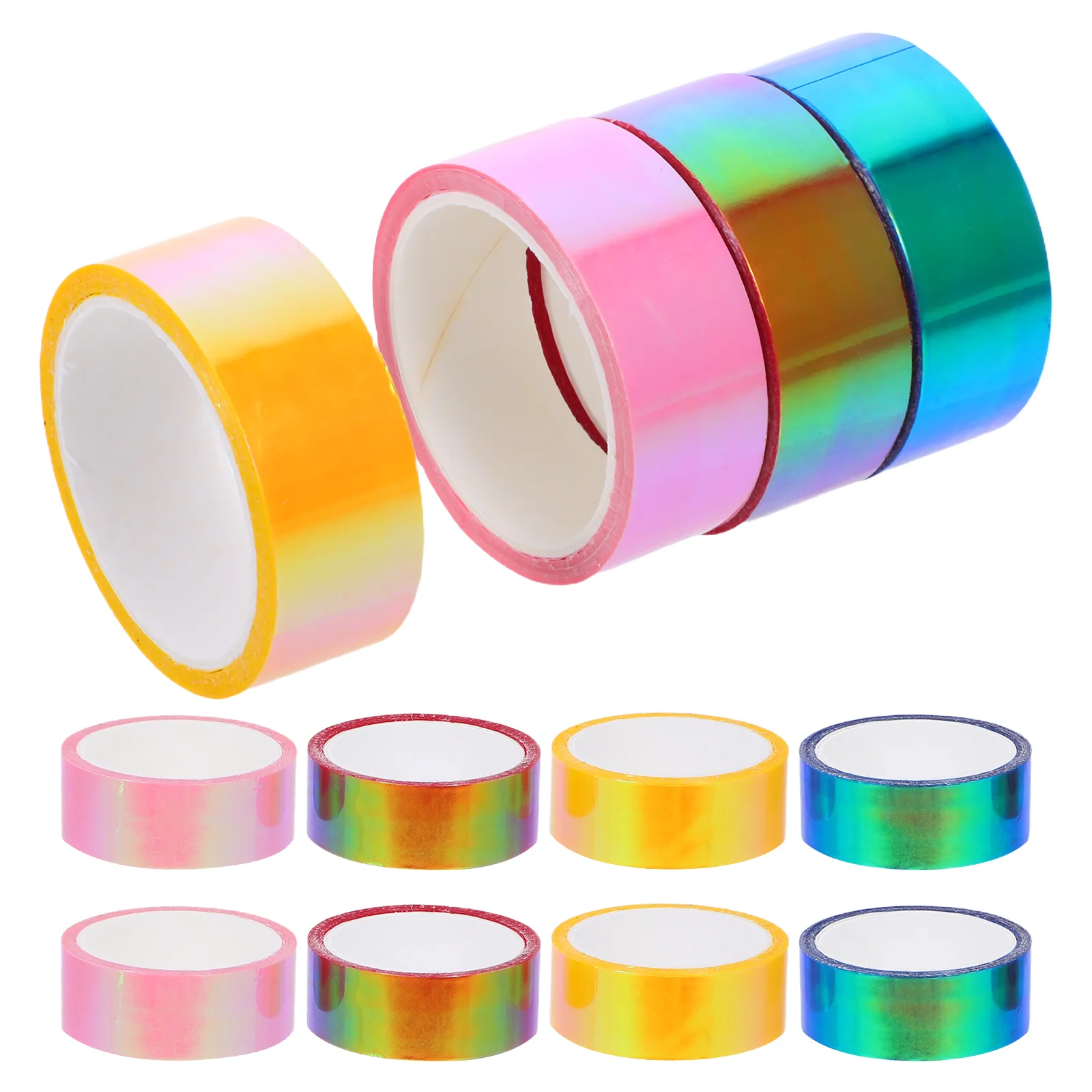 เทปฟิล์มสีรุ้ง 12 ม้วนความหนืดสูงไล่ระดับสี Pe กันน้ำกาว DIY สีผสมสำหรับห่อของขวัญงานฝีมือสมุดภาพ