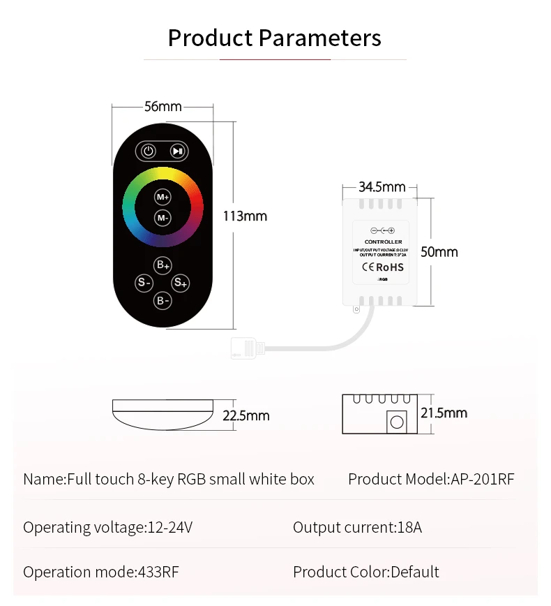Contrôleur LED 12V RVB Contrôleur LED Bande Lumineuse Accessoires De Bande DC12-24V 8 prédire RVB IR RF Télécommande Pour Bande LED RVB.
