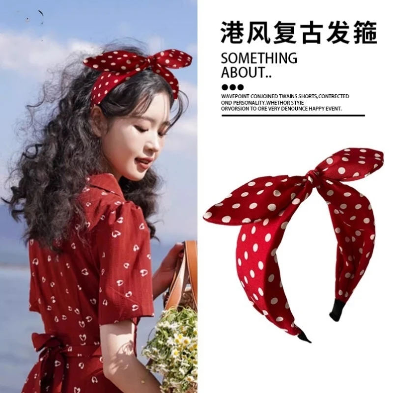 

Fashion Trendy Women's Bow Headband Sweet Korean Style Polka Dot Red Pink Hairband Cute Hoop Headwear Hair Accessories Заколки