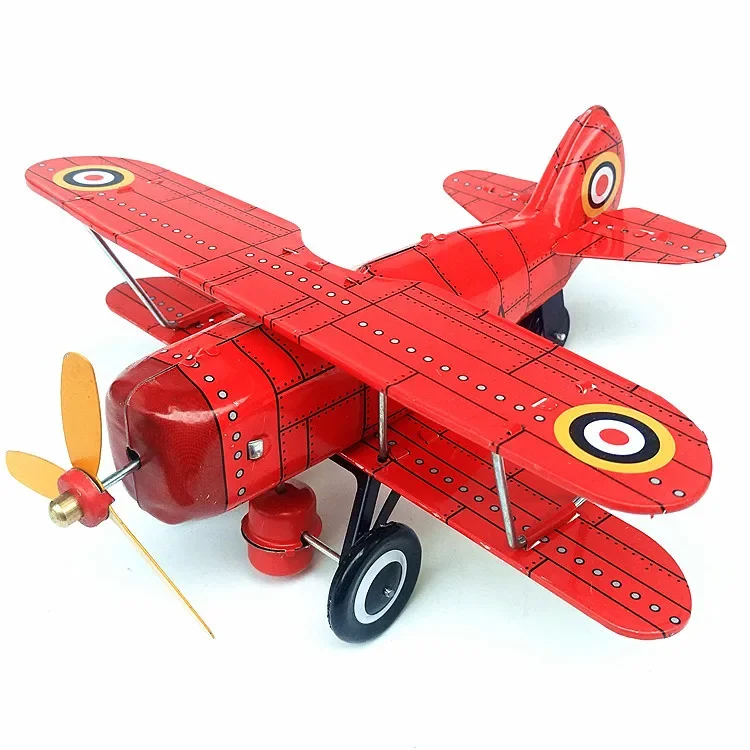 

[Funny] Adult Collection Retro Wind up toy Metal Tin second world war fighter propeller plane Mechanical toy Clockwork toy gift