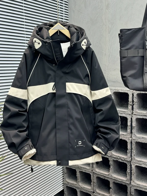 

Мужская свободная куртка с капюшоном для осени и зимы, ветрозащитная, модная, с цветными блоками, молодежная, из полиэфирного волокна
