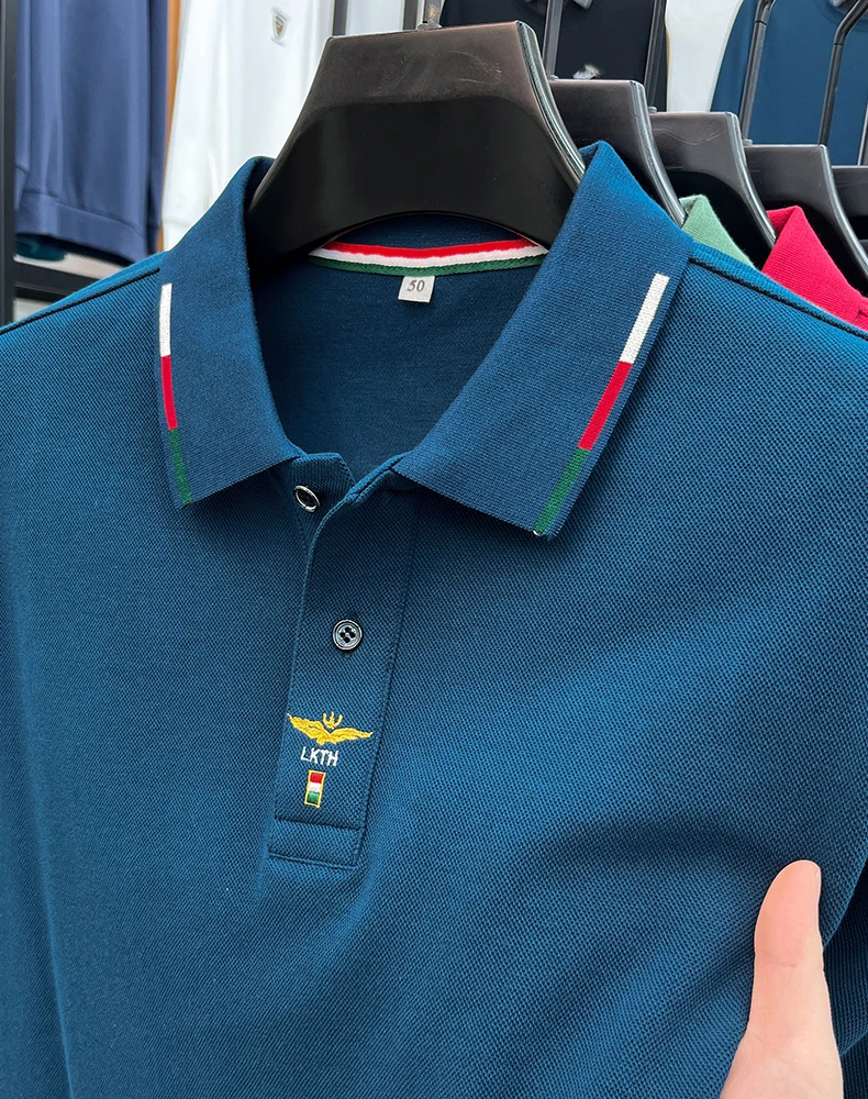 100% pure cotton long sleeved men\'s polo shirt autumn luxury brand custom embroidery design fashionable golf top casual T-shirt