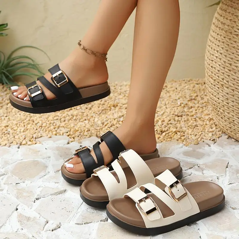 Freizeit-Mules mit Metallschnalle für Damen, Sommer 2026, weiche Cloud-EVA-Anti-Rutsch-Strandsandalen, bequeme Damen-Sandalen mit dicker Sohle – Detail 2