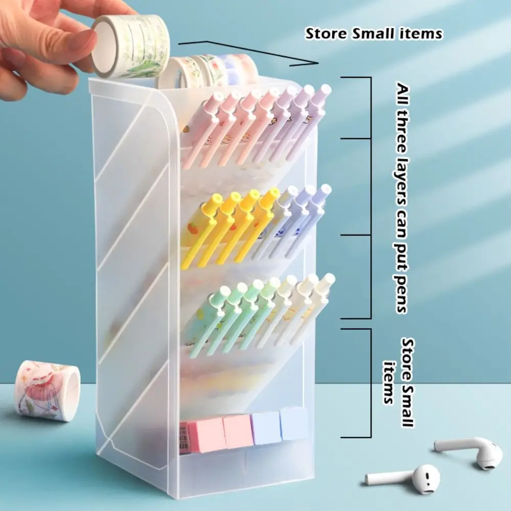 Simple Plastic Pen Holder Oblique Insertion Type Large Capacity Pen Bucket Desktop Organizer Pen Container Gift