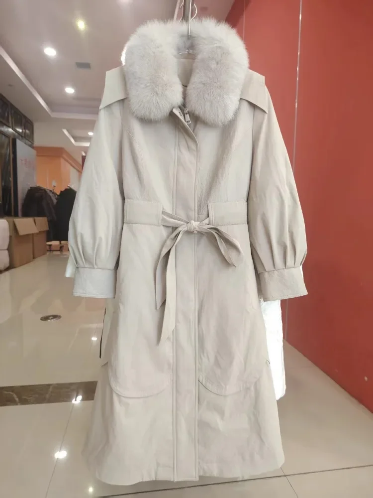 Veste d'automne et d'hiver pour femmes, manteau bouffant épais avec bordure en vraie fourrure de renard avec duvet de canard, vêtements d'extérieur moelleux et chauds à la mode, 2023