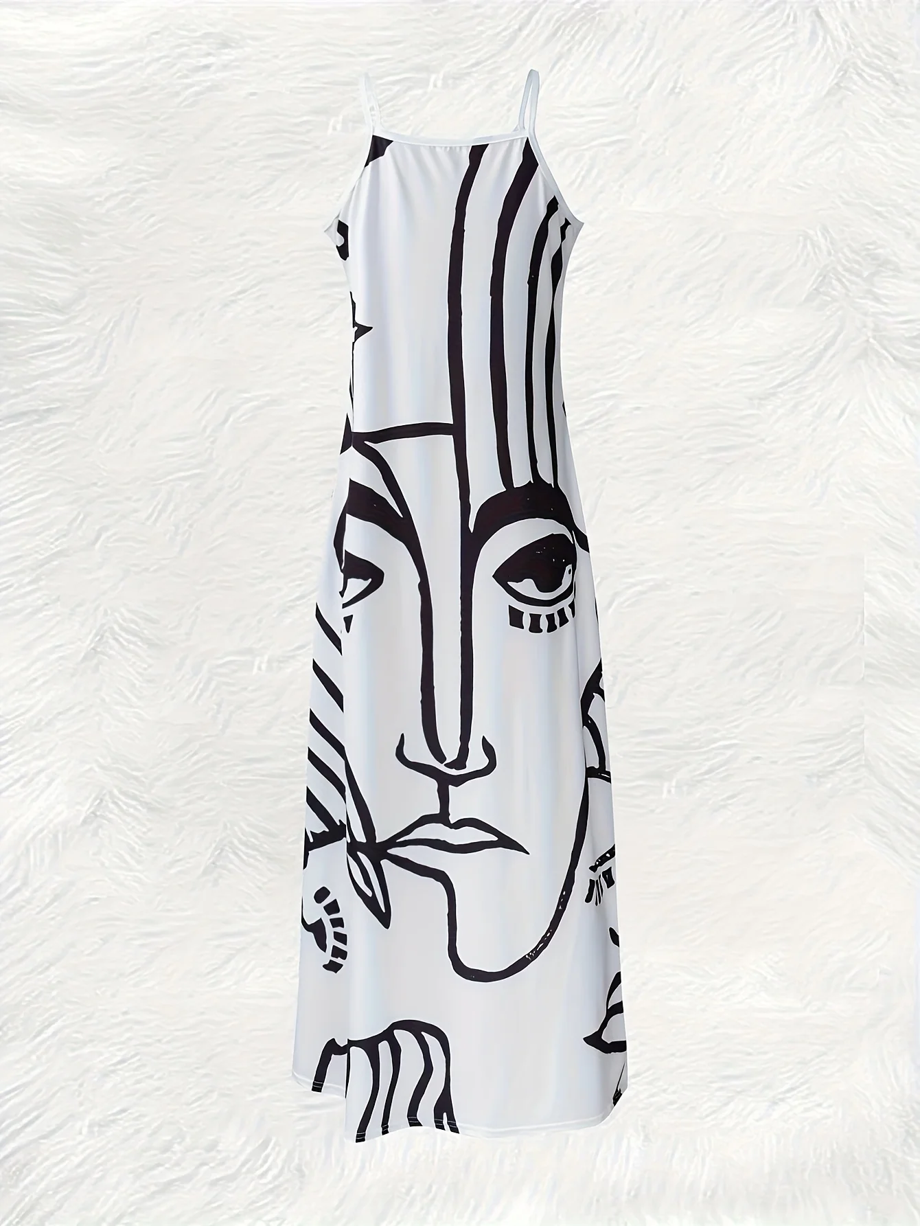 Printed Design Four Seasons casual style Abstract Face Art Design Print V-neck sling dress