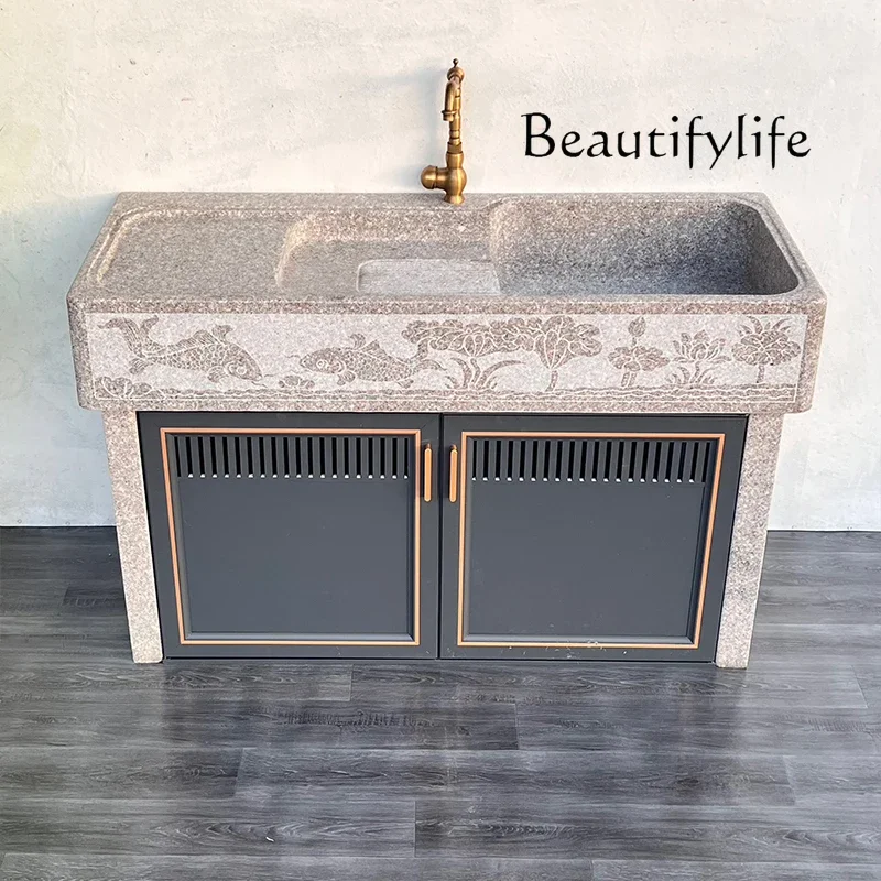 N69 Outdoor courtyard wash basin with rubbing board granite pool marble laundry pool integrated wash basin