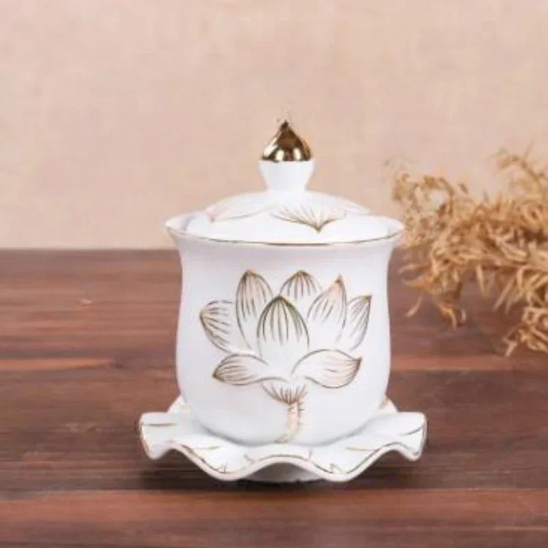 Ceramic Household Offering Holy Water Cup Guanyin Lotus Water Purification Cup God of Wealth Tribute Cup Buddhist Supplies