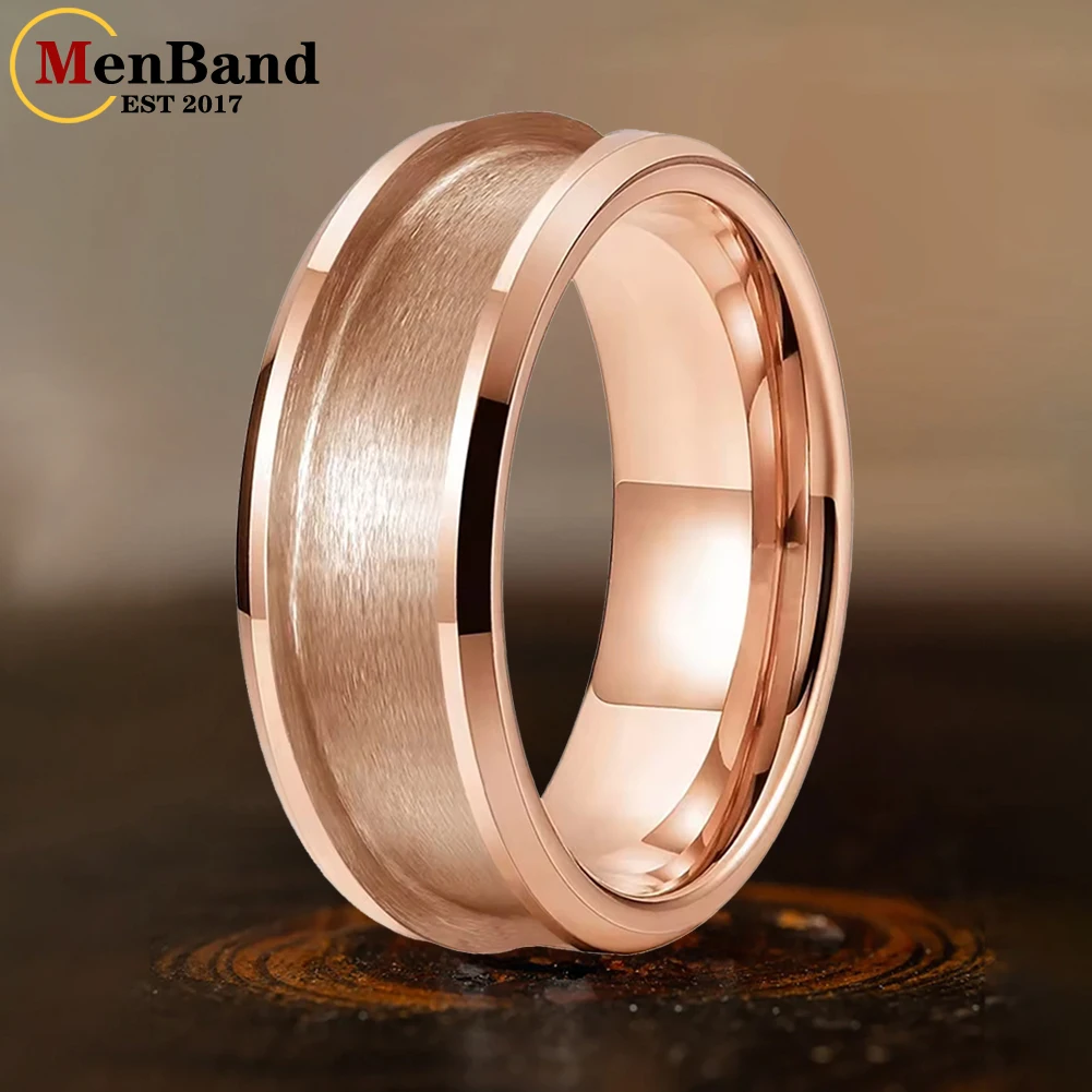 

MenBand 8mm Plating Tungsten Blank Core Ring for DIY Customized Inlay with 5mm Groove Beveled Polished Comfort Fit