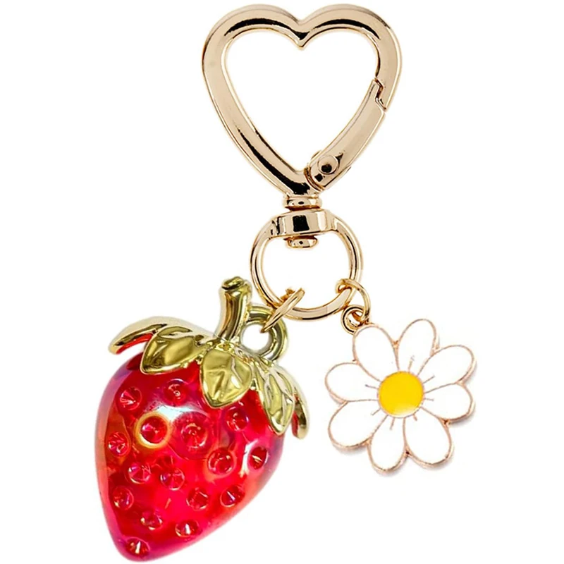 Cute Strawberry Keychain,Bag Charms,Kawaii Heart Flower Key chains Accessories Decor for Girls Purse Gifts