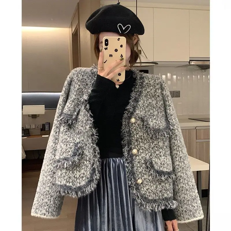 

2023 New High-End French Jacket For Women's Spring And Autumn, Thickened Imitation Mink Fur Small Fragrance Cardigan, Stylish