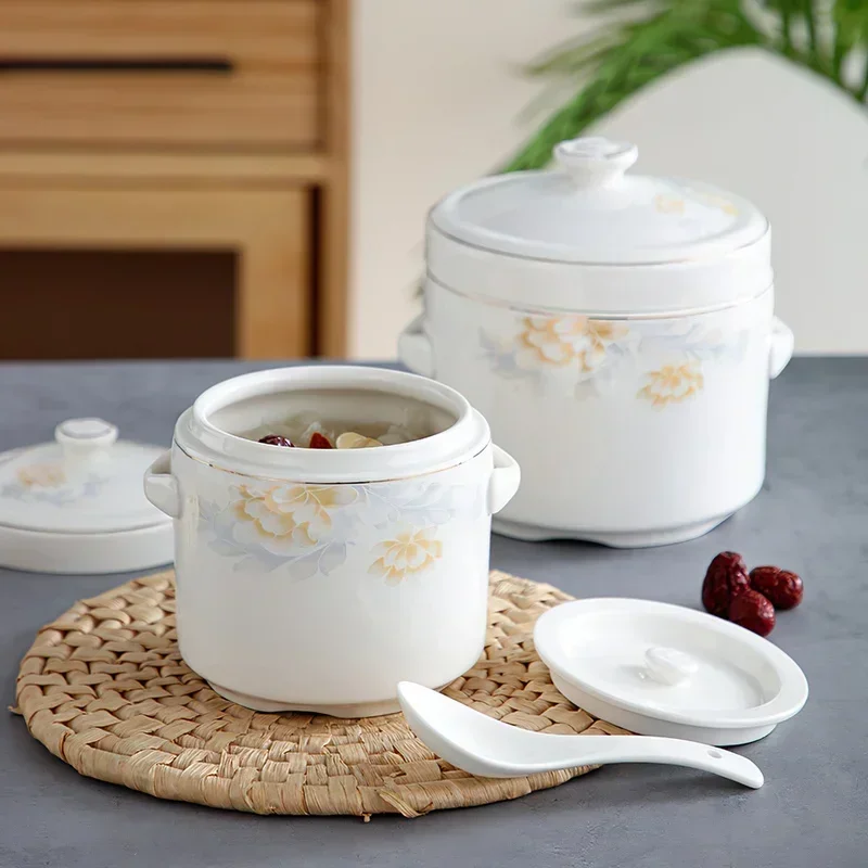 Ceramic Stew Pot Korean Creative Egg Bird's Nest Dessert Bowl Double Lid Soup Cup Tableware Home Kitchen Supplies Dropshipping