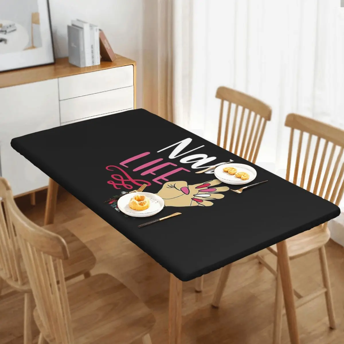 Nail Tech Technician Salon Gel Nails Manicure Cosmetology Cosmetologist Custom Rectangular Tablecloth Waterproof Table Cover