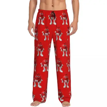 Personalizado mm chocolate doce personagem rosto calças de pijama masculino engraçado lounge sono estiramento pijamas bottoms com bolsos