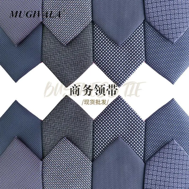 

Navy Blue 1200 Needle High Density Polyester Tie Men's Small Checkered Business Tie 7.5cm Business Tie