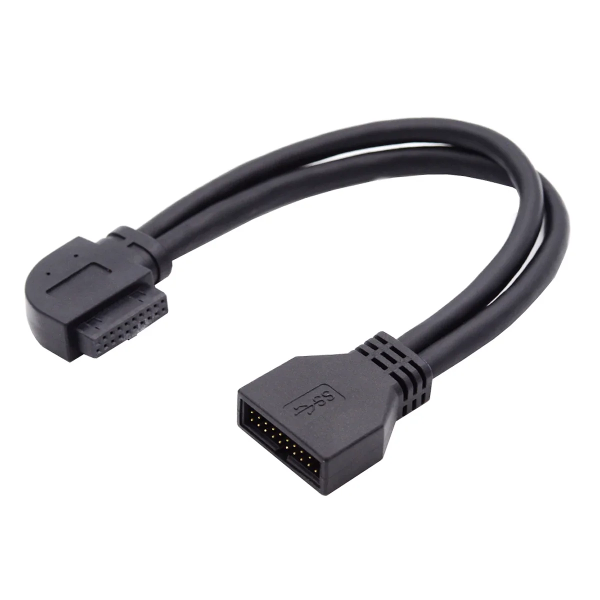 Cablecc USB 3.0 Male to Female 20Pin 19Pin 5Gbps Data Cord Extension Cable 90 Degree Angled for Motherboard Extender Connector