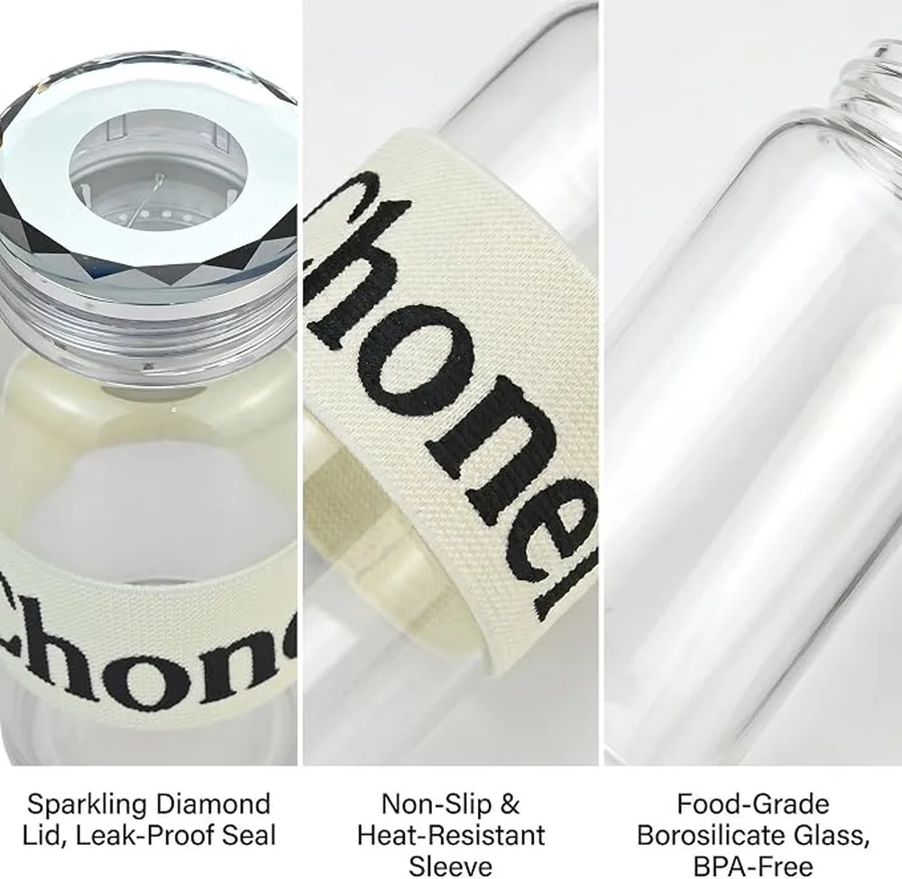 Travel Tea Mug With Infuser Water Bottle Exquisite Diamond-Cut Glass Water Bottles 16 Oz Sparkles