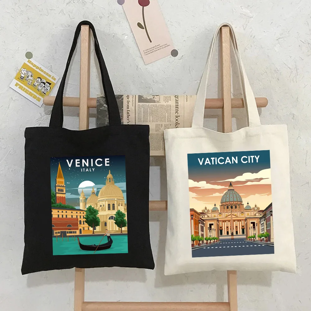 Singapore Stockholm Sydney Taj Mahal Venice Vienna Brussels Yerevan Women's Canvas Totes Bags Shopper Shoulder Shopping Handbags