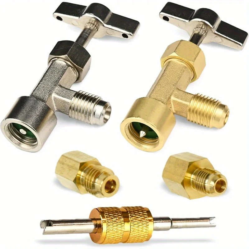 

R134a Copper Refrigerant Tank with Self Sealing Valve and Disassembly Tools Single Hole Distributor,for Air Conditioning Systems