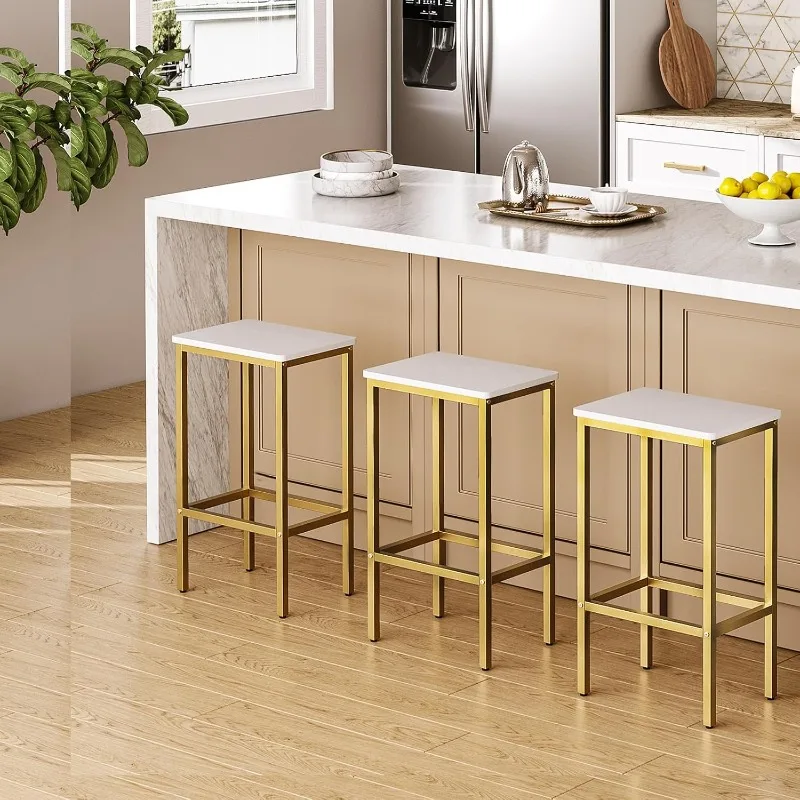 Bar Stools, Set of 2 Bar Chairs, Kitchen Breakfast Bar Stools with Footrest, 25.8-Inch Height, Rectangular