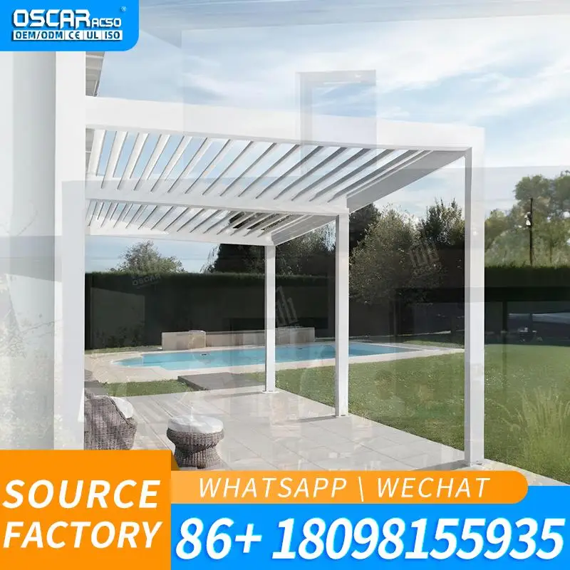 Freestanding Aluminum Pergola with Manual Adjustable Slats Outdoor Garden Patio Cover Customizable for Backyard Balcony Terrace
