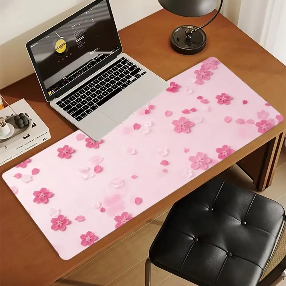 Aesthetic Japanese Sakura Floral Large Gaming Mouse Pad Non Slip Rubber Desk Mat For Laptop Keyboard Desktop Decor
