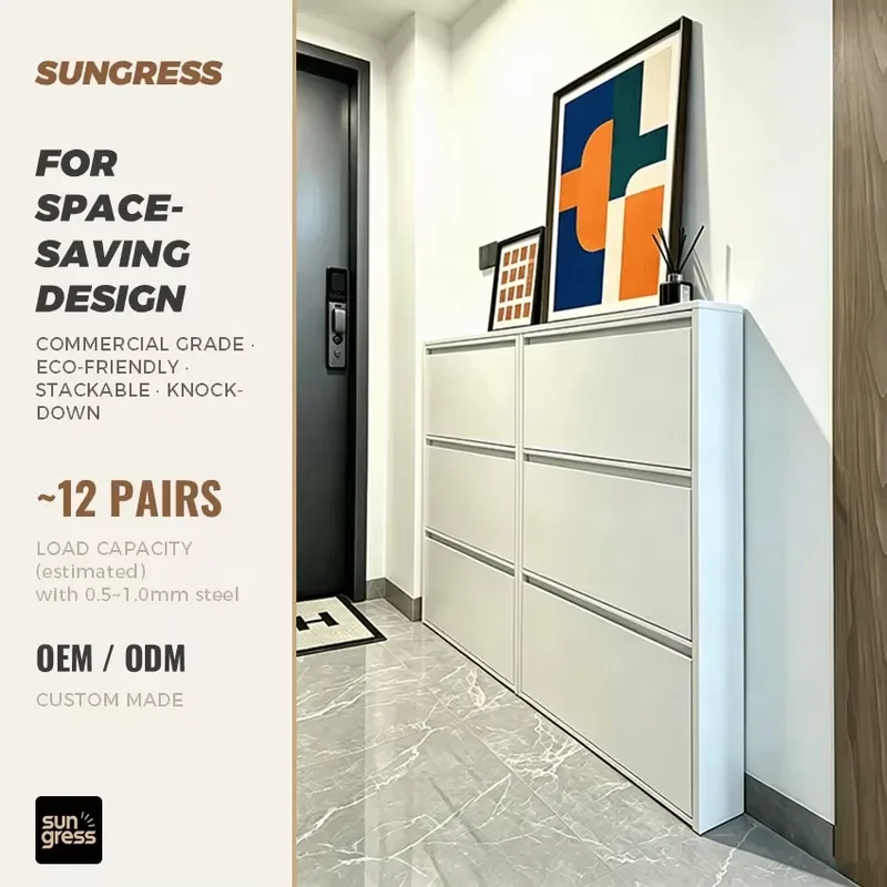 ultra-thin steel shoe rack, thin cabinet, three-layer metal gooseneck handle, wall-mounted, space-saving, waterproof and